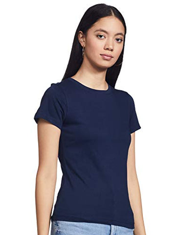 Image of T2F Women's Plain Regular fit T-Shirt (Pack of 2) (wom-solid-combo-03_Navy, Red Medium)
