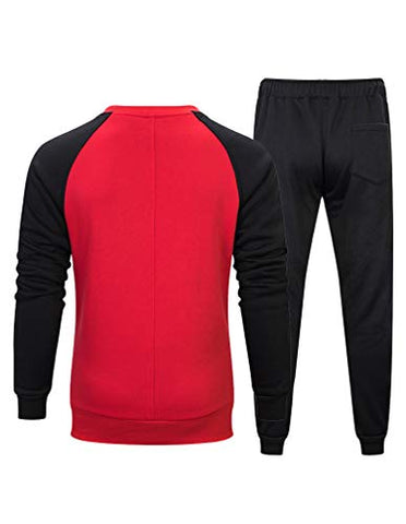 Image of Lavnis Men's Casual Tracksuit Long Sleeve Running Jogging Athletic Sports Shirts and Pants Set M Red