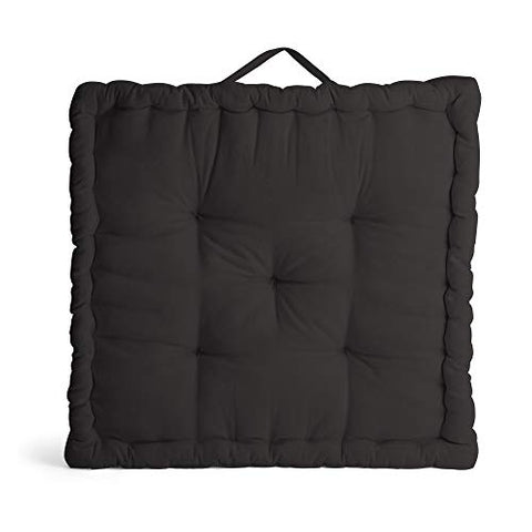 Image of Encasa Homes Square Floor Cushions 50 x 50 x 10 cm - Charcoal Grey - Solid Dyed Canvas with Cotton Filler, Large Size for Seating, Meditation, Yoga, Pooja, Guests, Living Room, Bedroom