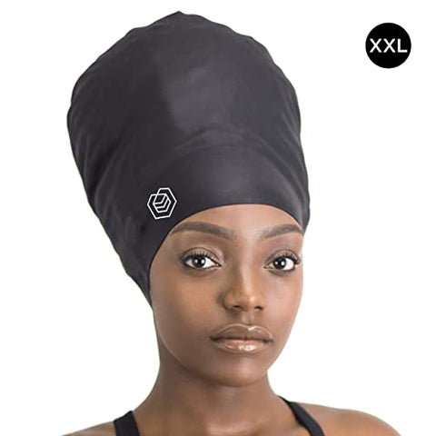 Image of SOUL CAP XL – Extra Large Swimming Cap/Shower Cap | Designed Long Hair, Dreadlocks, Weaves, Hair Extensions, Braids, Curls & Afros | Women & Men Silicone (Black)