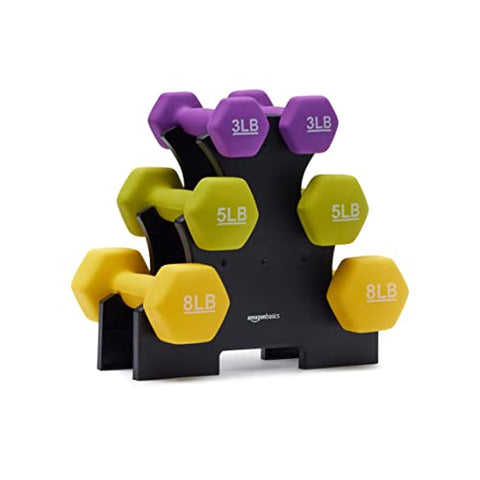 Image of AmazonBasics 32-Pound Dumbbell Set of 6 Dumbbells with Stand, Neoprene, Multicolour