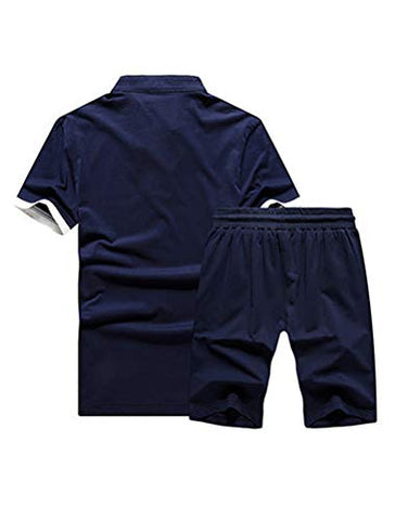 Image of Lavnis Men's Casual Tracksuit T-Shirts and Shorts Running Jogging Athletic Sports Set Blue L