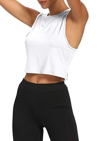 Image of Bestisun Workout Gym Tops Yoga Athletic Shirts Exercise Clothes Running Gym Activewear Racerback Tank Tops for Sports Women White XS
