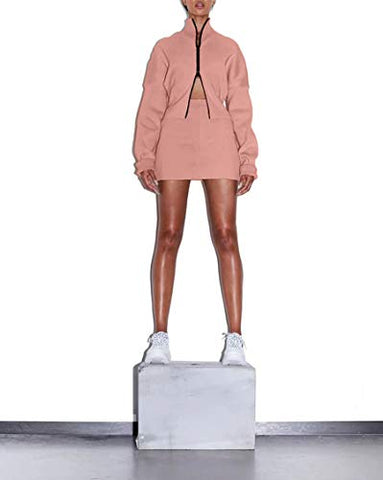 Image of XLLAIS Women's Ribbed Double Zipper Tops Sets Tracksuits Pink M