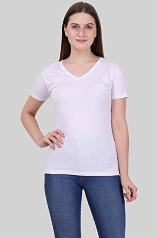 Image of FLEXIMAA Women's Cotton V Neck Plain Half Sleeve T-Shirt