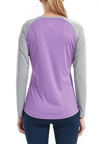 Image of Women's UPF 50+ Sun Protection T-Shirt Long Sleeve Indoor Outdoor Athletic Workout Running Hiking Fishing Shirt for Women Purple Gray