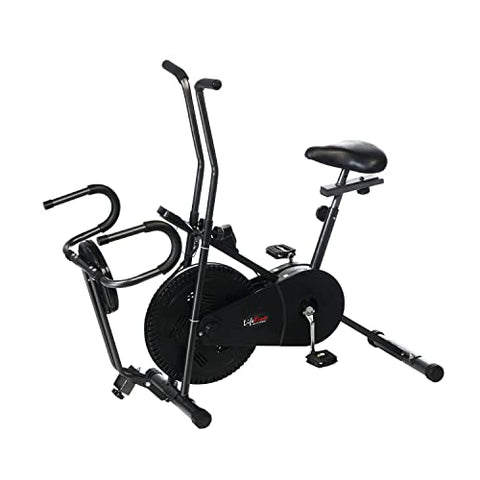 Image of Lifeline Fitness LE-102T Air Bike Exercise Cycle Stationary Handles with Twister & Pushup Bar for Home Gym Workout, Vertically & Horizontally Adjustable Seat, Weight Loss at Home, Max User Weight 100kg