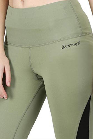 Image of Zesteez Women's imported Lycra Fabric Activewear Legging for sports and Gym wear (Mehendi Green and Black, S)