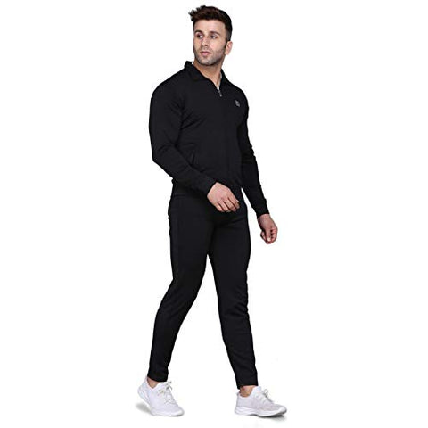Image of PRAUME Men's Polyester Lycra Track Suit Set (Black, Large)