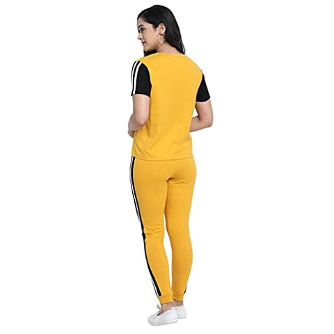 Image of JUNEBERRY Cotton Half Sleeve & Track Pants Co-Ords Track Suit Set for Women and Girls (CO_01_YLW_Rule_S_Yellow_Small)
