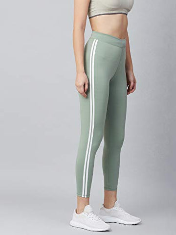 Image of BLINKIN Women's Skinny Fit Trackpants (4443-LIGHT-GREEN-30_Light olive with white stripes_Large)