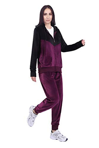 Image of Jogging Suit Set for Women Color Block Tracksuit Activewear Soft Velour Sweatsuits Loungewear Zip Up Sport Suits Purple M