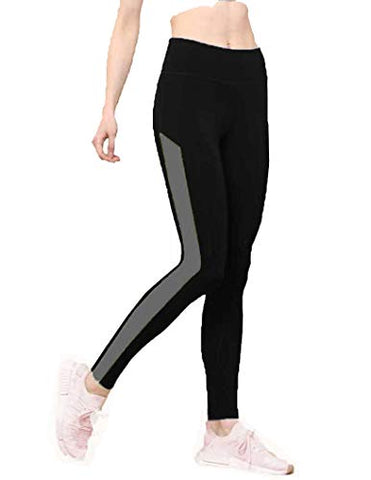 Image of Neu Look Gym wear Leggings Ankle Length Workout Trousers | Stretchable Striped Jeggings | High Waist Sports Fitness Yoga Track Pants for Girls & Women (Grey, X-Large)