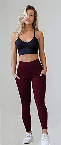 Image of MONKDEER Side Pocket Gym wear Leggings Ankle Length Workout Pants with Phone Pockets | Stretchable Tights | Mid Waist Sports Fitness Yoga Track Pants for Girls & Women(WT-08MAROON36)
