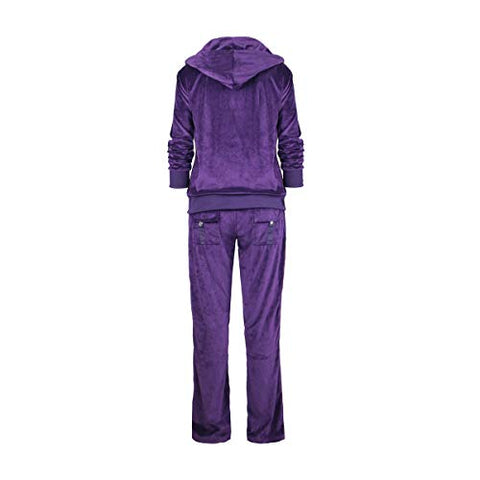 Image of LeeHanTon Women Jogging Suit Sets Plus Size Velvet Zip Up Hoodie & Sweatpant Tracksuits Purple 2XL