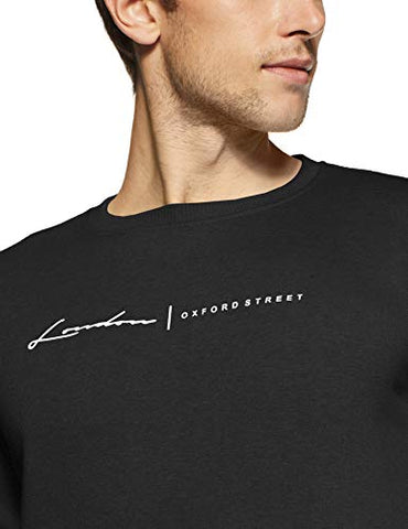 Image of Qube By Fort Collins Men's Cotton Round Neck Sweat Shirt (929241 SMU_Anthra_M_Black, Anthra_M)