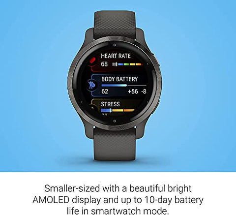 Image of Garmin Venu 2S, Smaller-Sized GPS Smartwatch with Advanced Health Monitoring and Fitness Features, Slate Bezel with Graphite Case and Silicone Band, (010-02429-70)