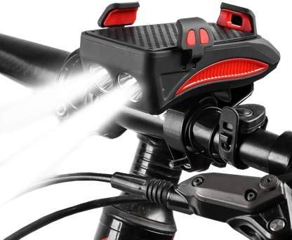 Image of AFPIN USB Rechargeable Cycle Light with Mobile Holder Cycle Light and Horn 400 Lumens Cycle Lights Waterproof 2000mah Cycle Light with Horn Rechargeable Front Light