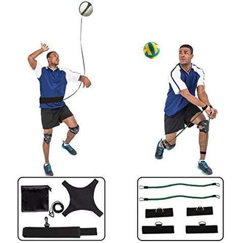 Image of HoDrme 2 Sets of Volleyball Training Aid-Volleyball Rebounder & Resistance Band-Great Trainer for Solo Practice of Serving Tosses, Arm Swings and Passing Technique