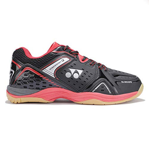 Image of YONEX AEROCOMFORT TRU Unisex Cushion Ergo Shape Non-Marking Sole Hexagrip 3 Non Marking Badminton Shoes Ideal for Badminton, Squash, Table Tennis, Volleyball, Black Bright Red, UK 8