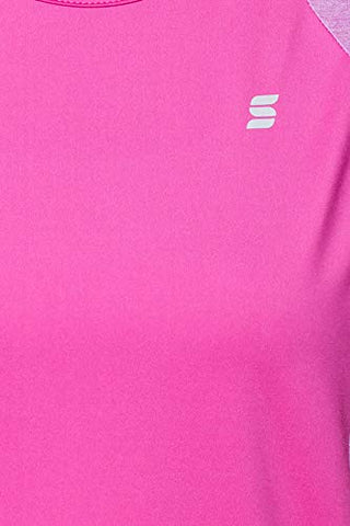 Image of Amazon Brand - Symactive Women's Solid Regular Fit T-Shirt (SYMACT-TS03_Purple Melange Small)