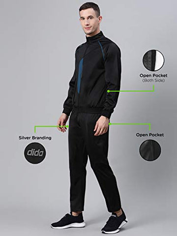 Image of DIDA Black Polyester Athletic Gym Running Sports Tracksuit for Men