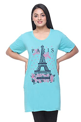 Image of CUPID Regular Fit Cotton Round Neck Half Sleeve T-Shirt, Plus Sizes Nightwear, Sleepwear, Daily Use Gym n Lounge Wear Long Tops for Women - 5XL, Turquoise