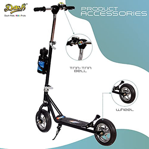 Image of Dash Power Ranger 2 Wheel Scooter for Kids with Sipper, Bell, Stand and Adjustable Height Upto 12 Years Kids (Capacity 60 kg, Black)