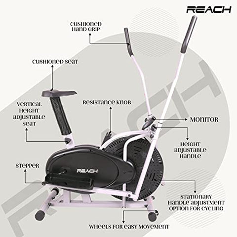 Image of Reach Orbitrek/Orbitrack Exercise Cycle and Cross Trainer | Dual Trainer 2 in 1 Home Fitness Gym Equipment | Scientifically Designed for Complete Body Workout with Minimum Pressure on Knees.