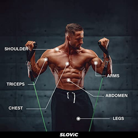 Image of SLOVIC Resistance Tube/Band with Sturdy Handles, Door Anchor for Men and Women with Extensive Guide Containing 30 Plus Exercises | 3 Years Warranty