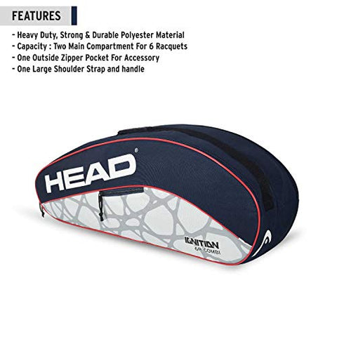 Image of HEAD Polyester Ignition Pro 6R Badminton Kit Bag (Navy & Grey)