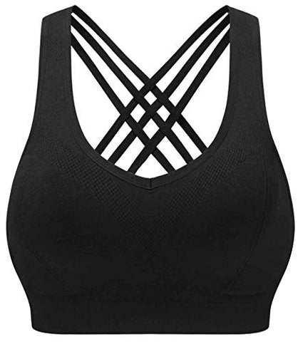 Image of MIRITY Padded Strappy Sports Bras for Women Comfortable Activewear Workout Bra Color Black Grey Size L