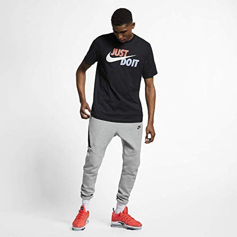 Image of Nike Men's Sportswear Just Do It. T-Shirt, Shirts for Men with Classic Fit, Black/Mystic Red/Platinum Tint, L