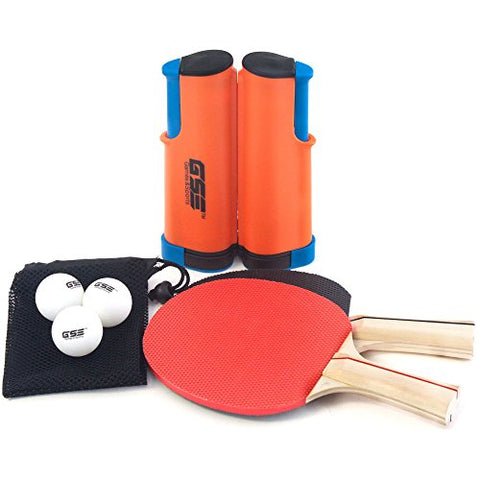 Image of GSE Games & Sports Expert Anywhere Portable Ping Pong Table Tennis Set to Go - Includes Retractable Net & Post, 2 Paddles & 3 Ping Pong Balls (4 Colors) (Orange)