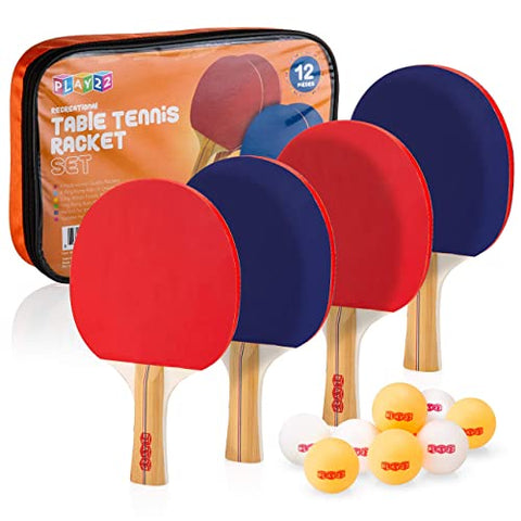 Image of Play22 Ping Pong Paddle Set - 4 Table Tennis Paddles and 8 Ping Pong Balls and Portable Gift Case - Best Gift for Boys and Girls, Adults - Great for Indoor Or Outdoor Play – Speed, Control and Spin