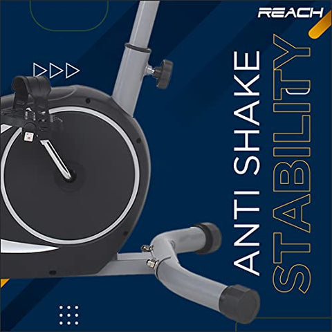Image of Reach B-202 Magnetic Exercise Cycle with 4 kg Flywheel | Upright Stationary Bike for Cardio & Fitness | Adjustable Magnetic Resistance with Cushioned Seat | LCD Screen | Max User Weight 100kg