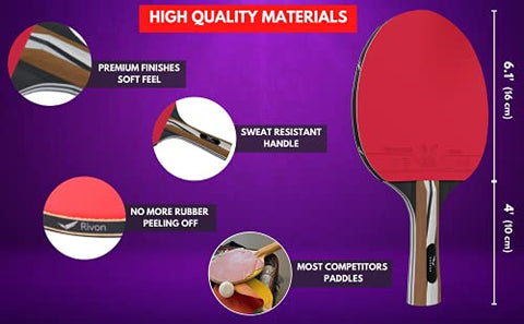 Image of Rivon Table Tennis Paddle - Ping Pong Racket Set - 2 Paddles with 3 Balls and Travel Case - ITTF Approved Rubber - Endorsed by Celebrity Player
