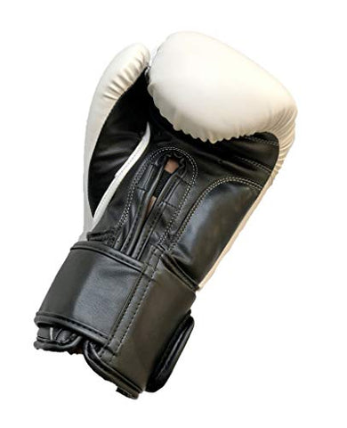Image of LEW White/Black Boxing Gloves for Training/ Muaythai/Punching Bag/Sparring with a Pair of Hand Wraps (White, 14 OZ)