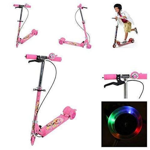 Image of JOYESTA Kick Scooter for Kids 3 Wheeler Foldable Kick Skating Cycle with Brake and Bell, LED on Wheels and Height Adjustable for Boys and Girls for 3-7 Years (Pink)