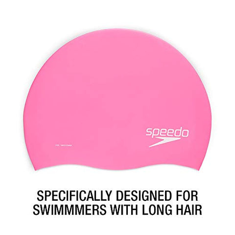 Image of Speedo Silicone Long Hair Swim Cap, Black, One Size