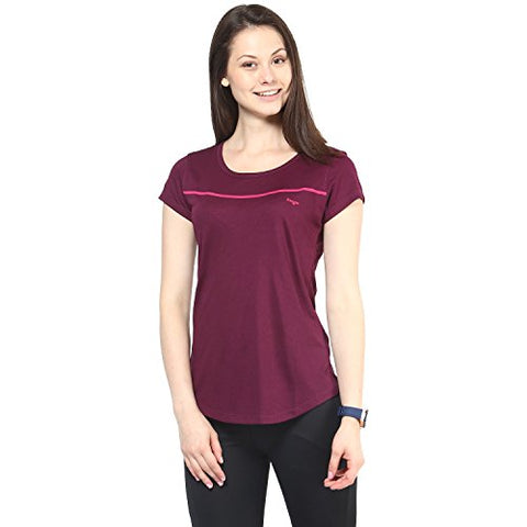 Image of berge' Ladies Polyester Dry Fit Western Shirts & Tshirts for Women, Quick Drying & Breathable Fabric, Gym Wear Tees & Workout Tops (Wine Colour) L