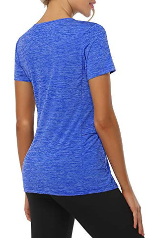 Image of CHICHO V Neck Pocket T-Shirts Women, Outwear Sweat-Wicking Stretch Short Sleeve Teen Shirt Loose Fit Quick Dry Absorb Sweat Working Out Sport Top Blue XXLarge