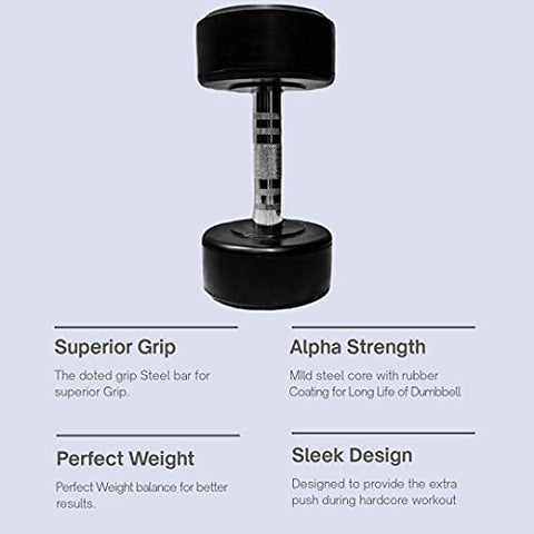 Image of IALPHA Rubber Coated Bouncer Dumbbell (7.5 kg, Black, Red) - Set of 2