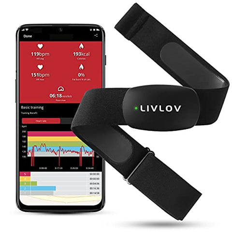 Image of LIVLOV V6 Heart Rate Monitor Chest Strap Fitness Tracker IP67 Waterproof for Wahoo, Polar Beat, Strava, Zwift, Nike+ Run Club, Support Bluetooth 5.0 and ANT+, iPhone & Android Compatible