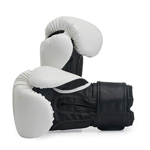 Image of Pro Impact Boxing Gloves - Durable Knuckle Protection w/Wrist Support for Boxing MMA Muay Thai or Fighting Sports Training/Sparring Use White Black PU 12