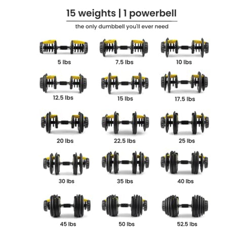 Image of The Cube Club PowerBells | 2 x Adjustable Dumbbells for Men & Women for Fitness and Home Workout (2.5kg to 24kg) | Alloy Steel & Plastic | Black
