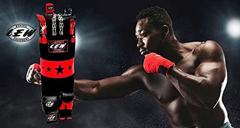 Image of LEW Punching Bag Combo 9 Piece Boxing Set Filled with Heavy Bag Gloves Ceiling Hook Chains Hand Wraps Training Kickboxing Muay Thai MMA Boxing Punching Bag