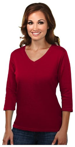 Image of Tri-Mountain 131 Women's V-Neck Mystique Fitted Knit Shirt Red XS