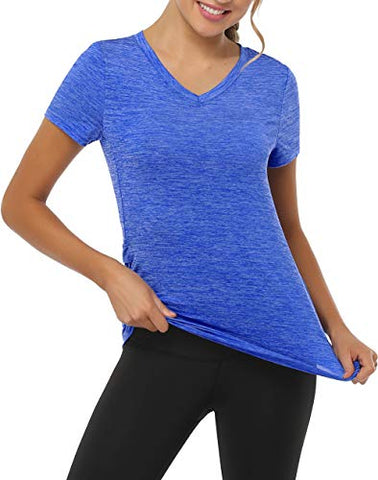 Image of CHICHO V Neck Pocket T-Shirts Women, Outwear Sweat-Wicking Stretch Short Sleeve Teen Shirt Loose Fit Quick Dry Absorb Sweat Working Out Sport Top Blue XXLarge