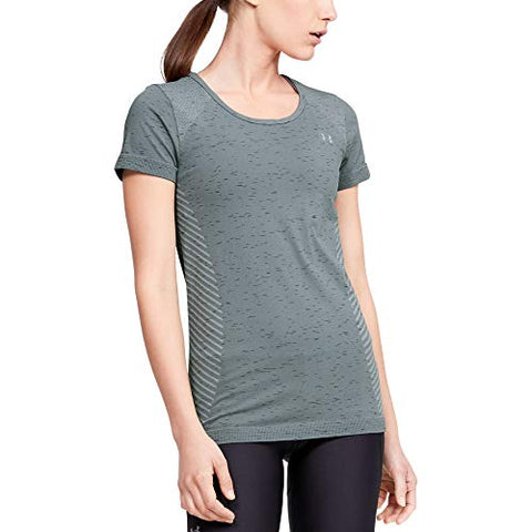 Image of Under Armour Women's Seamless Melange Short Sleeve T-Shirt, Hushed Turquoise (396)/Metallic Silver, X-Large